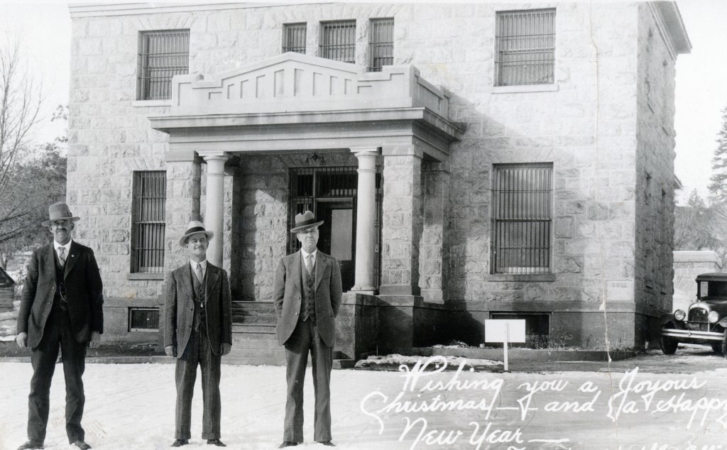 1927 holiday greeting card from the Lassen County Sheriff’s Office. Left to Right, Sheriff Jim Leavitt, Deputy Tom Massey and Deputy A.C. “Cass” Hunsinger. 