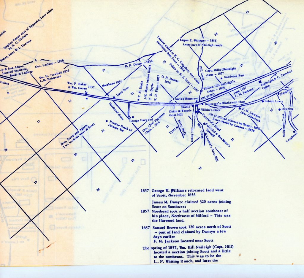 Claude Wemple's historical map of the Milford region, shows not only the location of the Potato War, but numerous other sites.