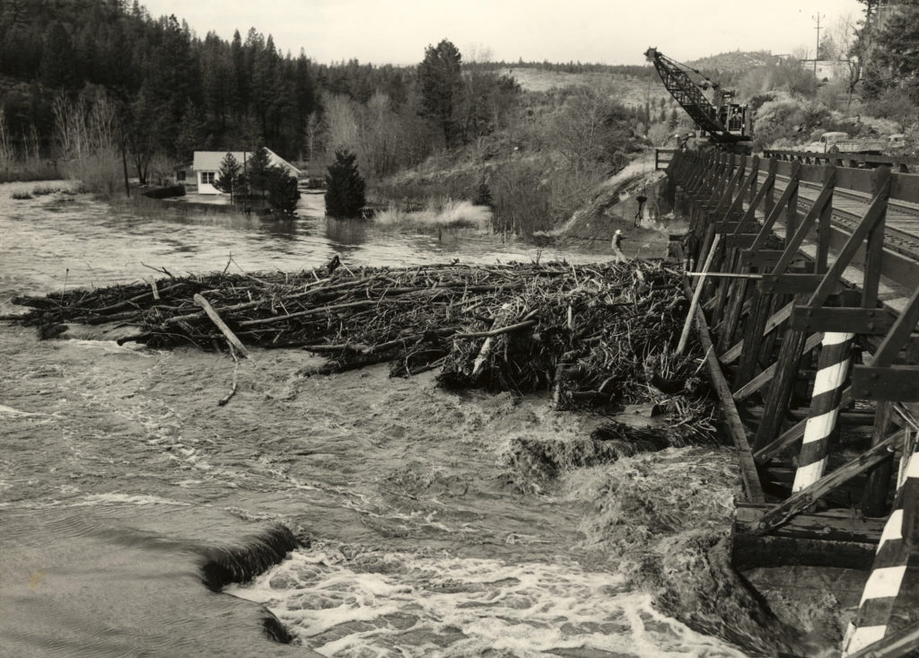 Southern Pacific's railroad trestle at South Lassen Street, December 1955.