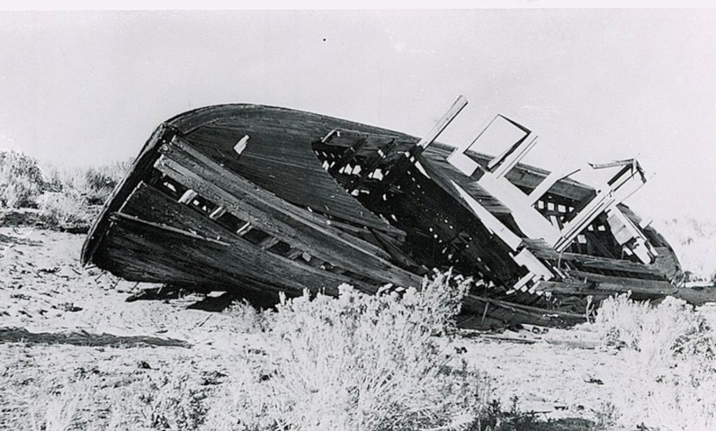 Remains of E.C. Brown's tugboat used on Honey Lake, circa 1940. Courtesy of Margaret Nye