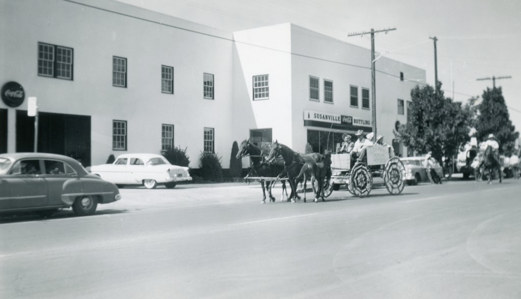 The Susanville Coca Cola Plant as it appeared in the 1950s, during the Lassen County Fair Parade. Courtesy of Margaret A. Purdy