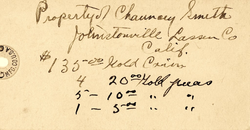 Receipt of one of cans of money that Chauncey Smith buried.