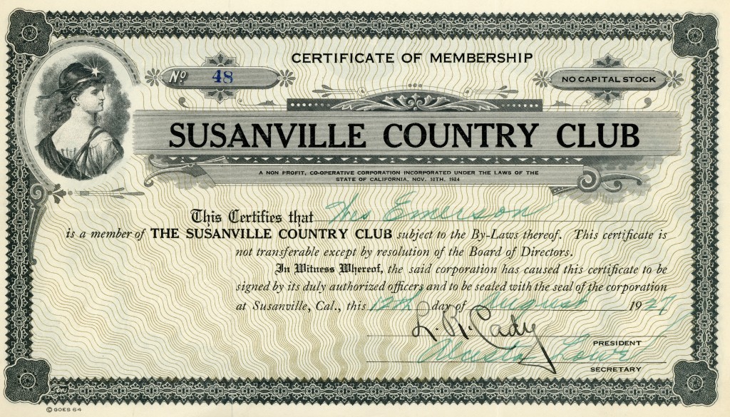 Stock Certificate issued to Wes Emerson