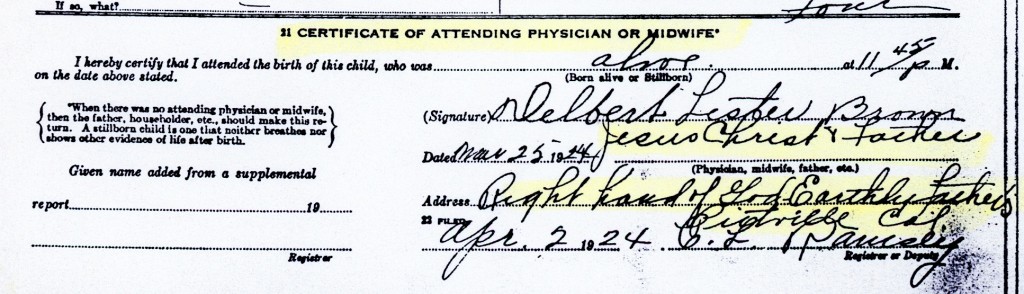 Notice the information Brown provided for his daughter's birth.