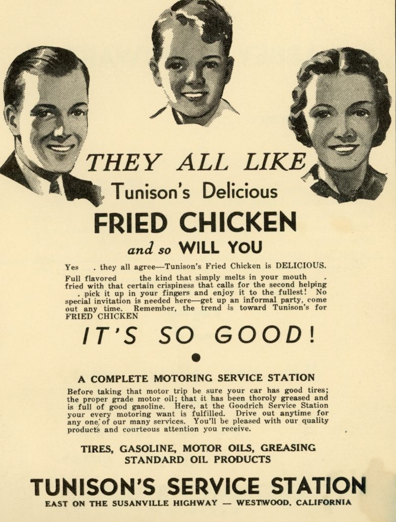 Tunison's advertisement in the 1937 Westwood Chipmunk