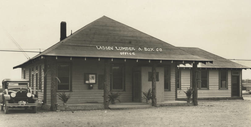 The Lassen Lumber & Box Company's office on Alexander Avenue, Susanville, 1923. Courtesy of Ivajean Wheeler